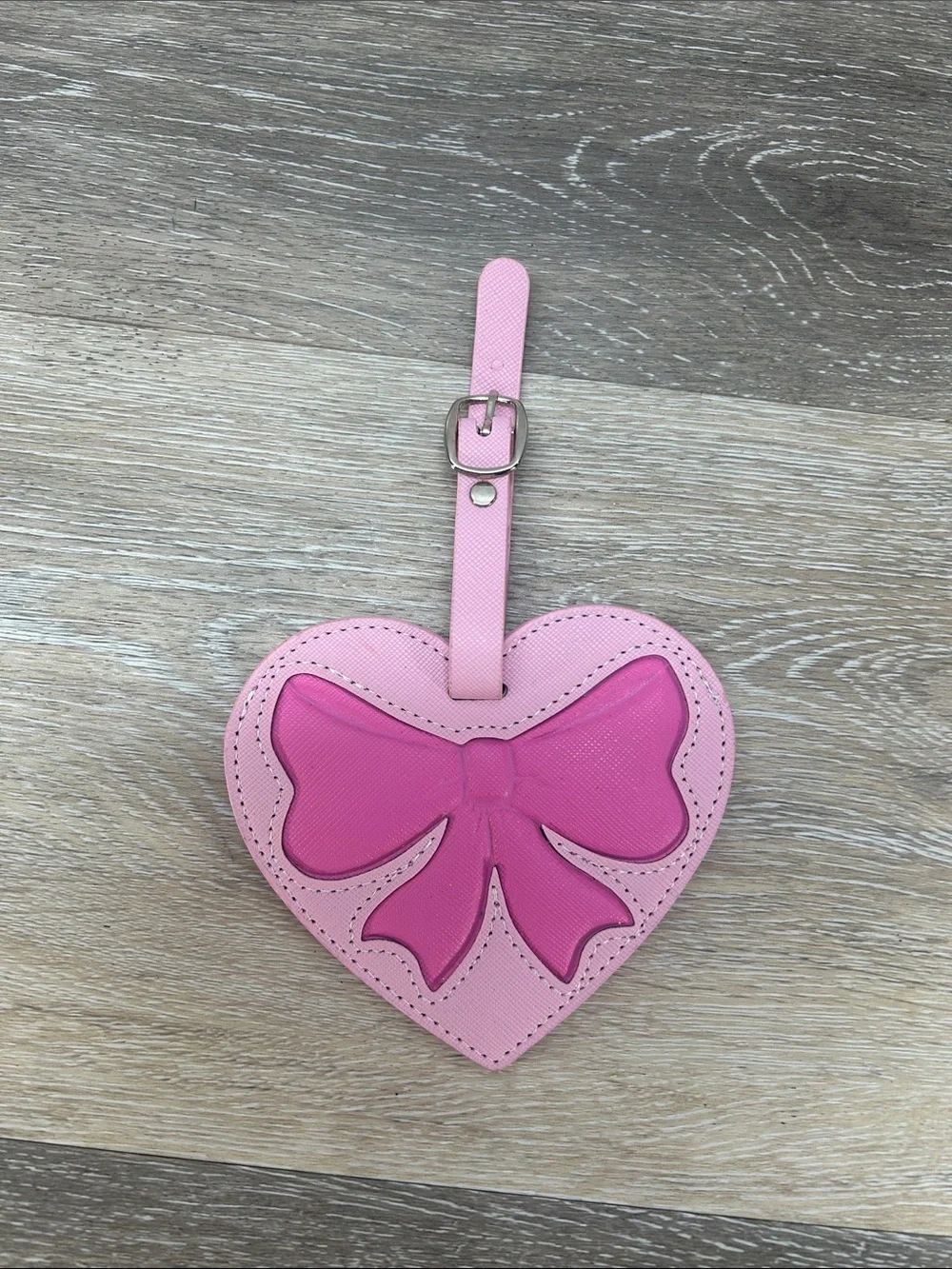 Heart Shaped Pink Luggage Tag with Bow